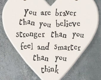 Braver Stronger Smarter Small Wooden Heart Tag 3cm Gift Mini Hanging Sign Plaque