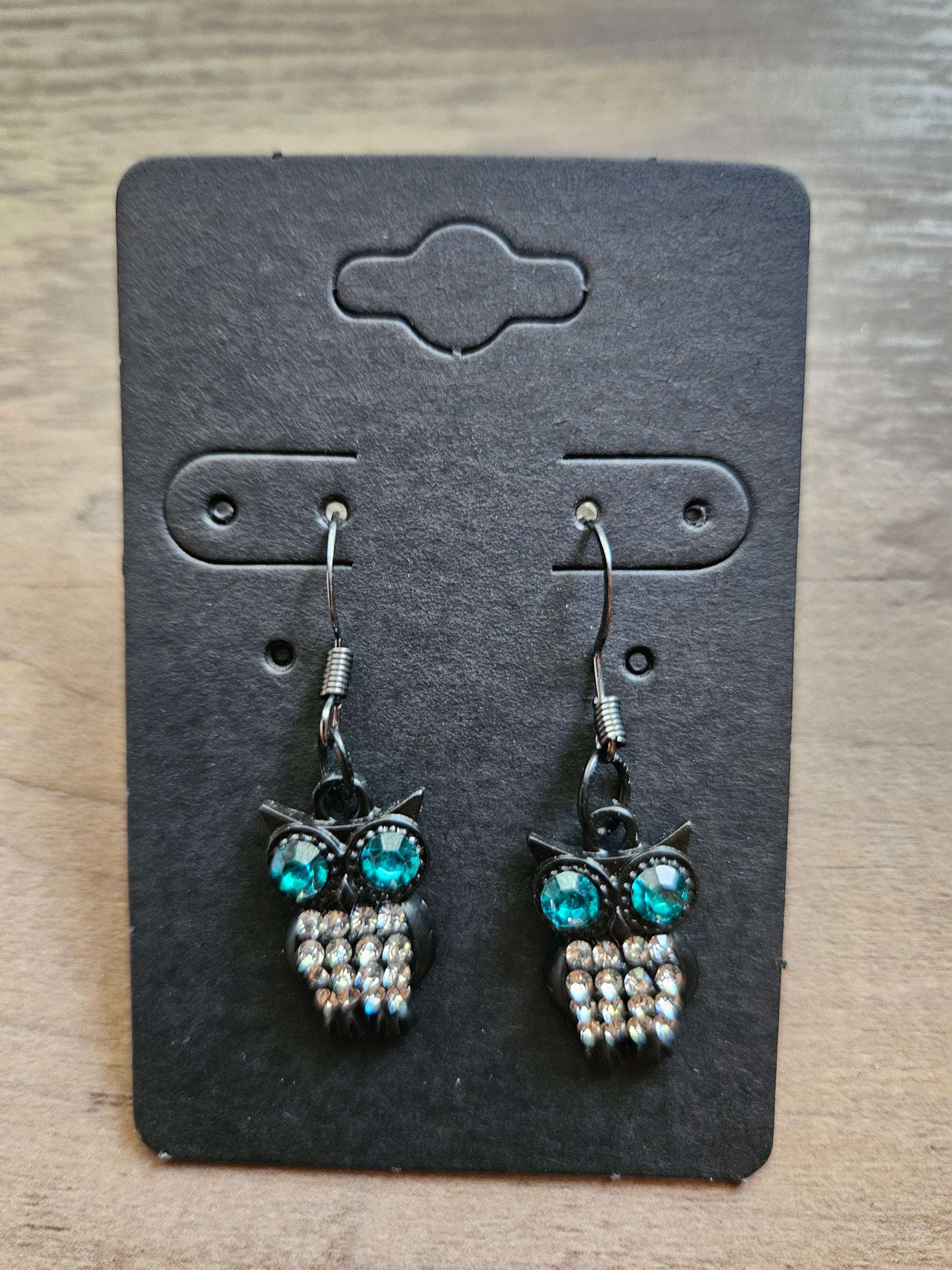 Black Sparkle Owl Earrings