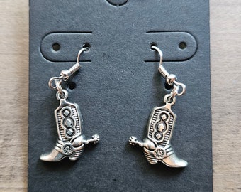 Silver Western Boots Earrings