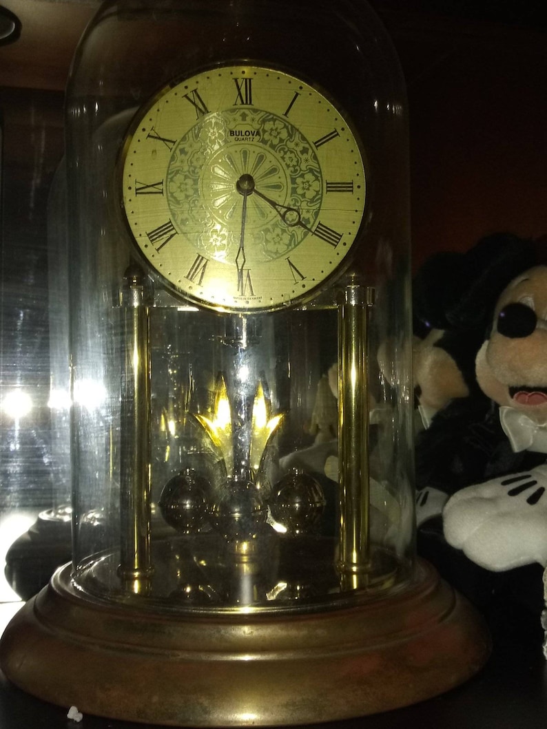 Vintage Bulova Anniversary Clock Elegant Quartz Glass Dome Etsy