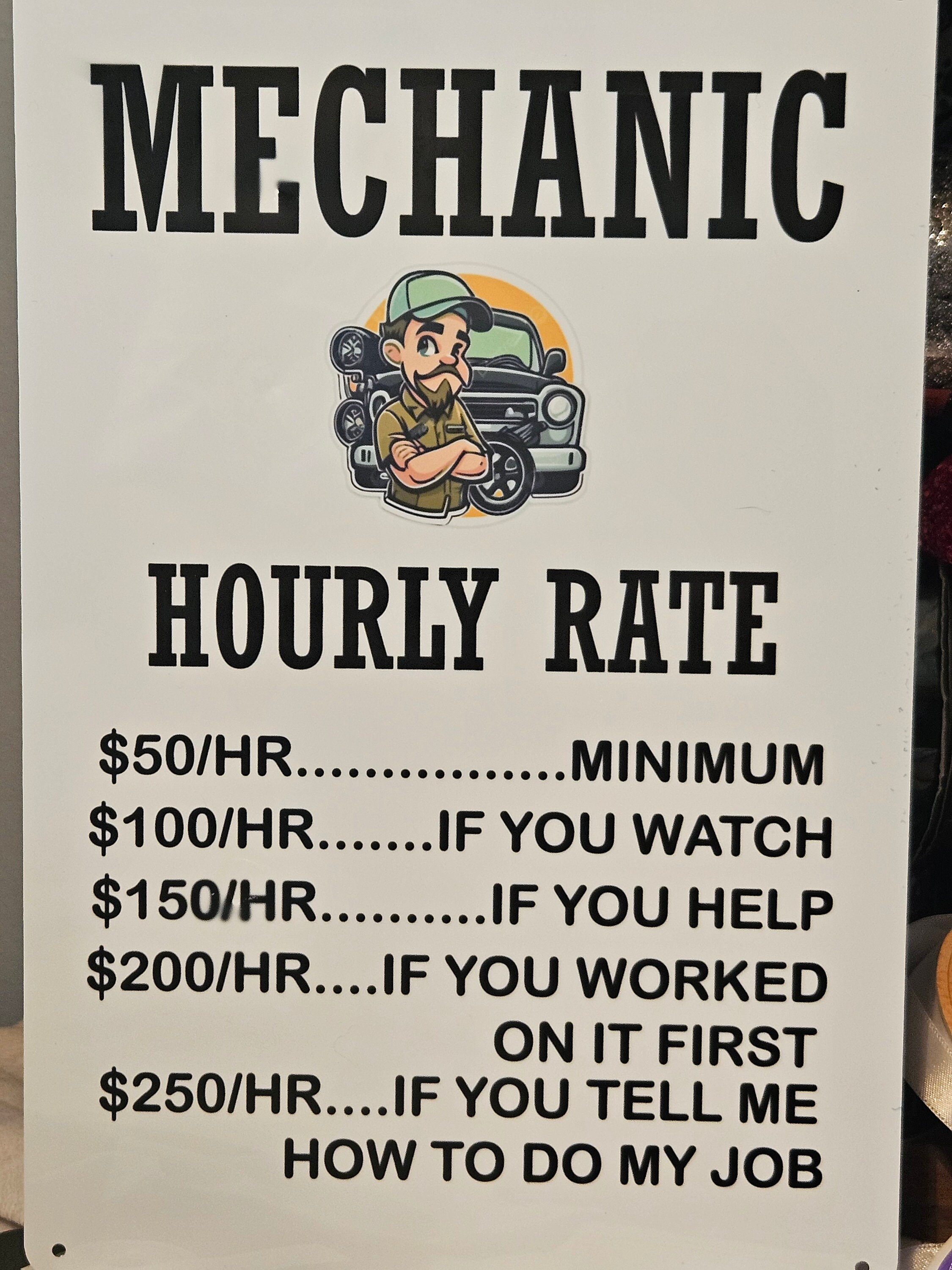 Mechanic Rates Meme Mechanic Rates Sign - Funny - Etsy
