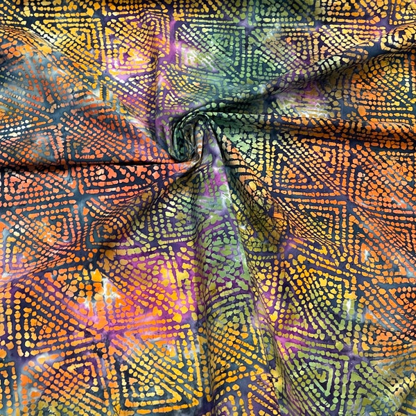 1m   multi color  head wrap multi colored Hand drawn Batik Fabric, African Fabric, African Print tye dye 45"