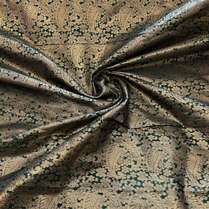 1m Bottle green /  gold metalic   Paisley  metalic banarsi jaqcard borcade 50&quot; wide fabric