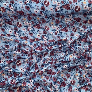 1m  sky blue multi  colours floral viscose dress fabric 58&quot; wide