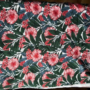 1m  floral  leaf green pink  viscose dress fabric 58&quot; wide