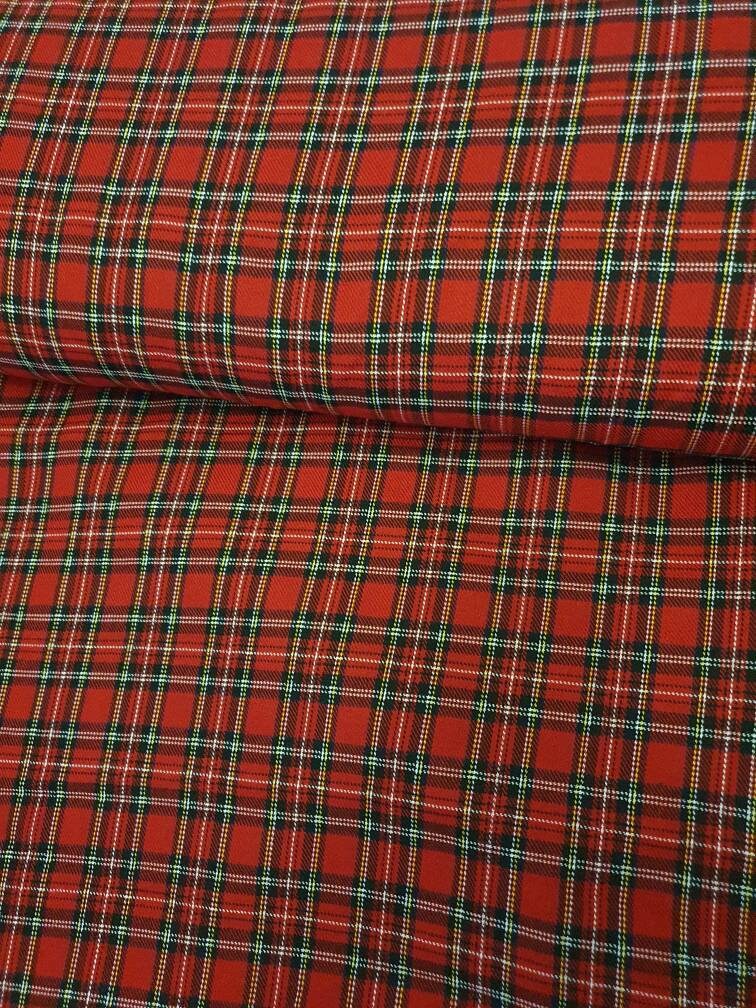Poly Viskose Tartan Stoff Meterware Rot, 1,45 M Breit - Karierter Stoff Für Kleider & Näherei