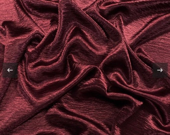 1m wine red Crinkle Effect Satin Fabric light wait shinny fabric 58”
