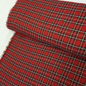 1M xmas red  Poly Viscose Tartan Suiting Dress Fabric craft 58" WIDE