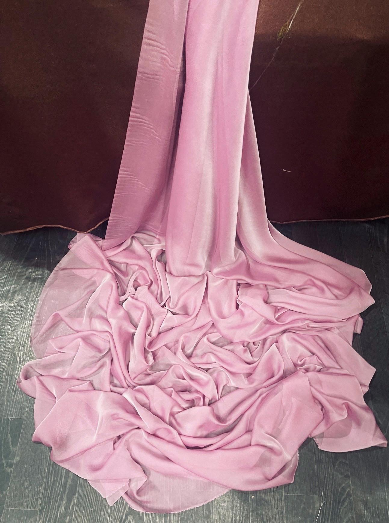 1m Rose Pink Print Cationic Polyester Chiffon Dress Fabric 58