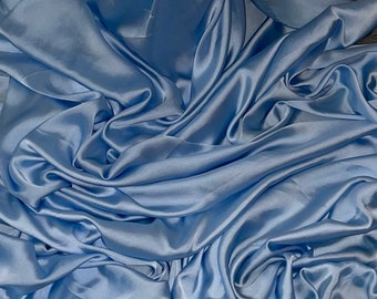 Tecido para vestido azul-celeste, cetim liso charmeuse, 1 m, 58" de largura