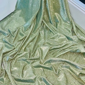 1 m Lurex Two-Tone Glitter Fabric Light Green Gold Sparkly Stretch (58&quot; Wide)