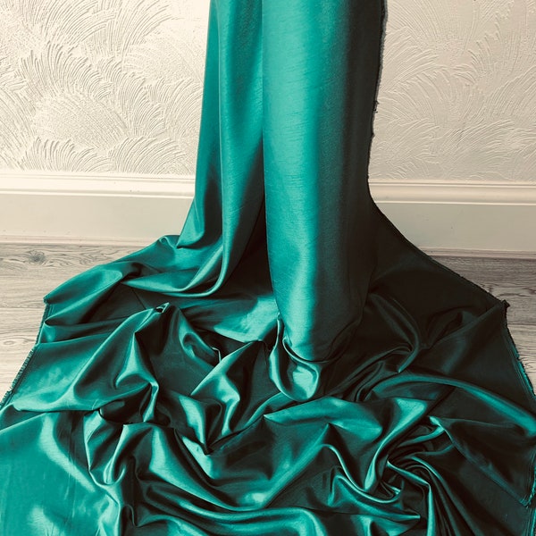 1M Forest green colour raw silk polyester shantung satin back bridal fabric  dress decorating 58” wide