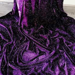 1m purple  sparkly Lurex  moonlight  slight strech black back  fabric 58&quot; wide