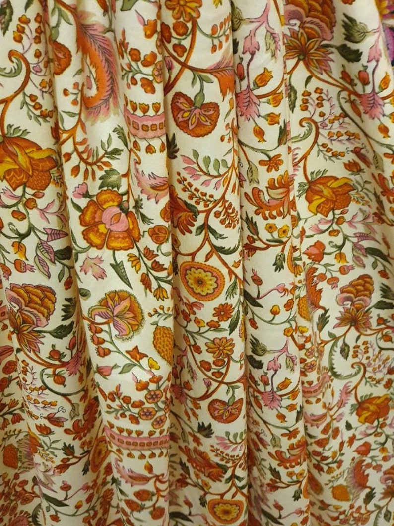 1m floral orange multi colour print American crepe floral fabric 45