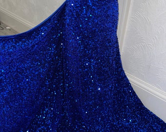 1meter  royal blue bridal sequin soft smooth velvet Stretch with all over sequins embroidery two way Stretch  sequin fabric 58&quot;
