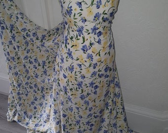 1m blue yellow  multi color  floral  viscose dress fabric 58" wide