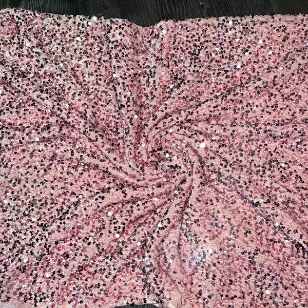 1m  baby pink silver sequin soft smooth velvet Stretch with all over sequins embroidery two way Stretch  sequin fabric 58"