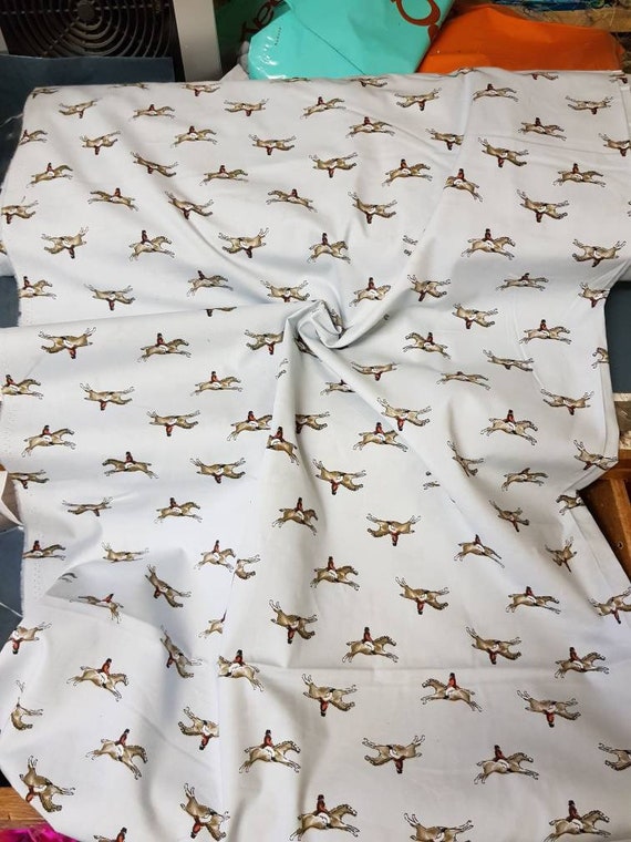 Sky Blue Horse Jockey 100/% Cotton Fabric 45/'/' PRICE PER METER