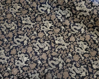 1 m de tecido preto dourado marrom multicolorido dragão chinês oriental de Xangai com 45" de largura