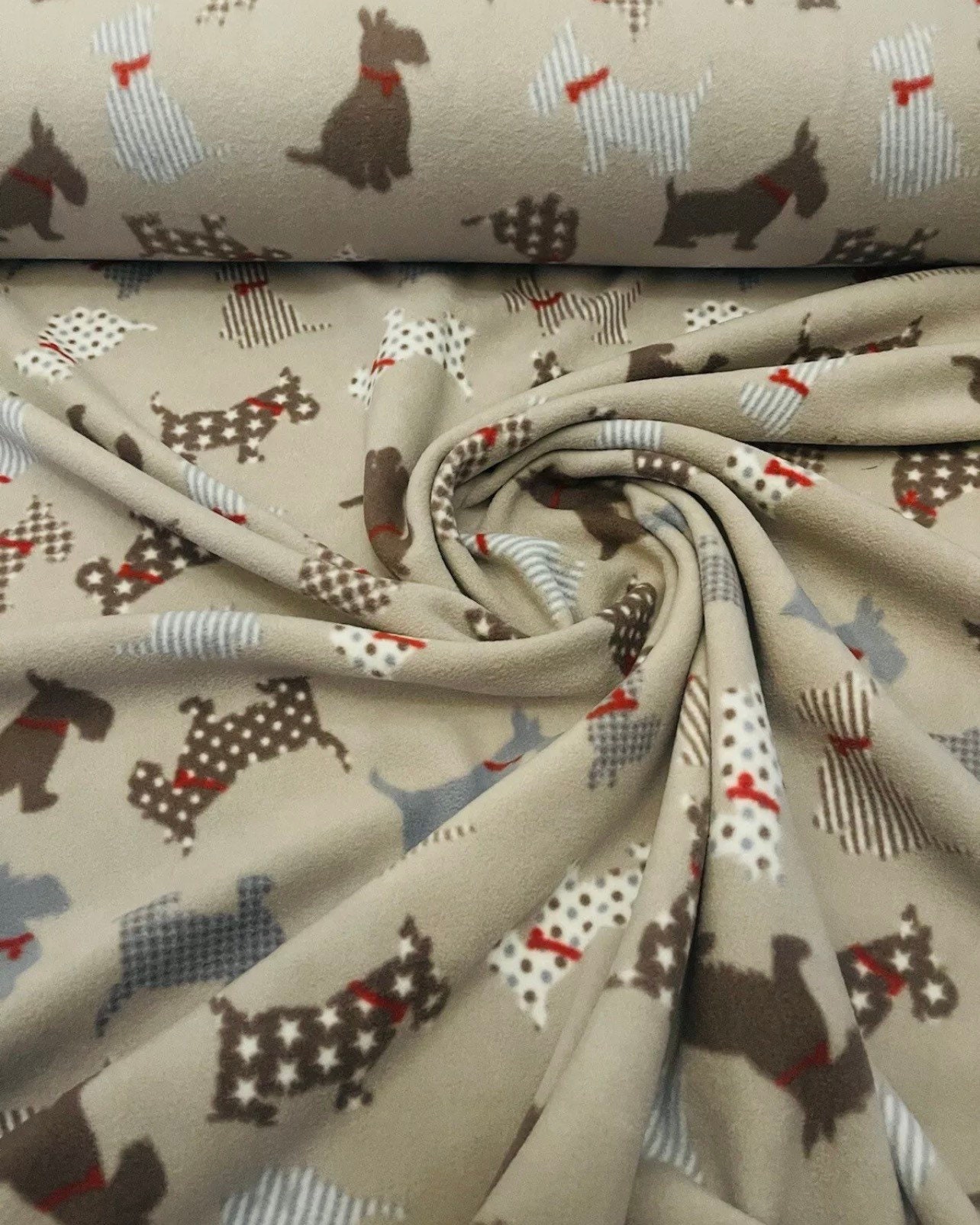 1m Warm Fleece Dog Print Fabric Beige Multi Colour 150cm Wide Etsy