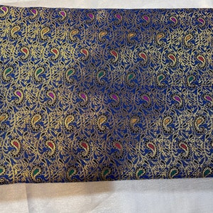 Royal Blue Paisley Brocade Fabric  Metallic Gold Jacquard (44&quot; Wide)1 m