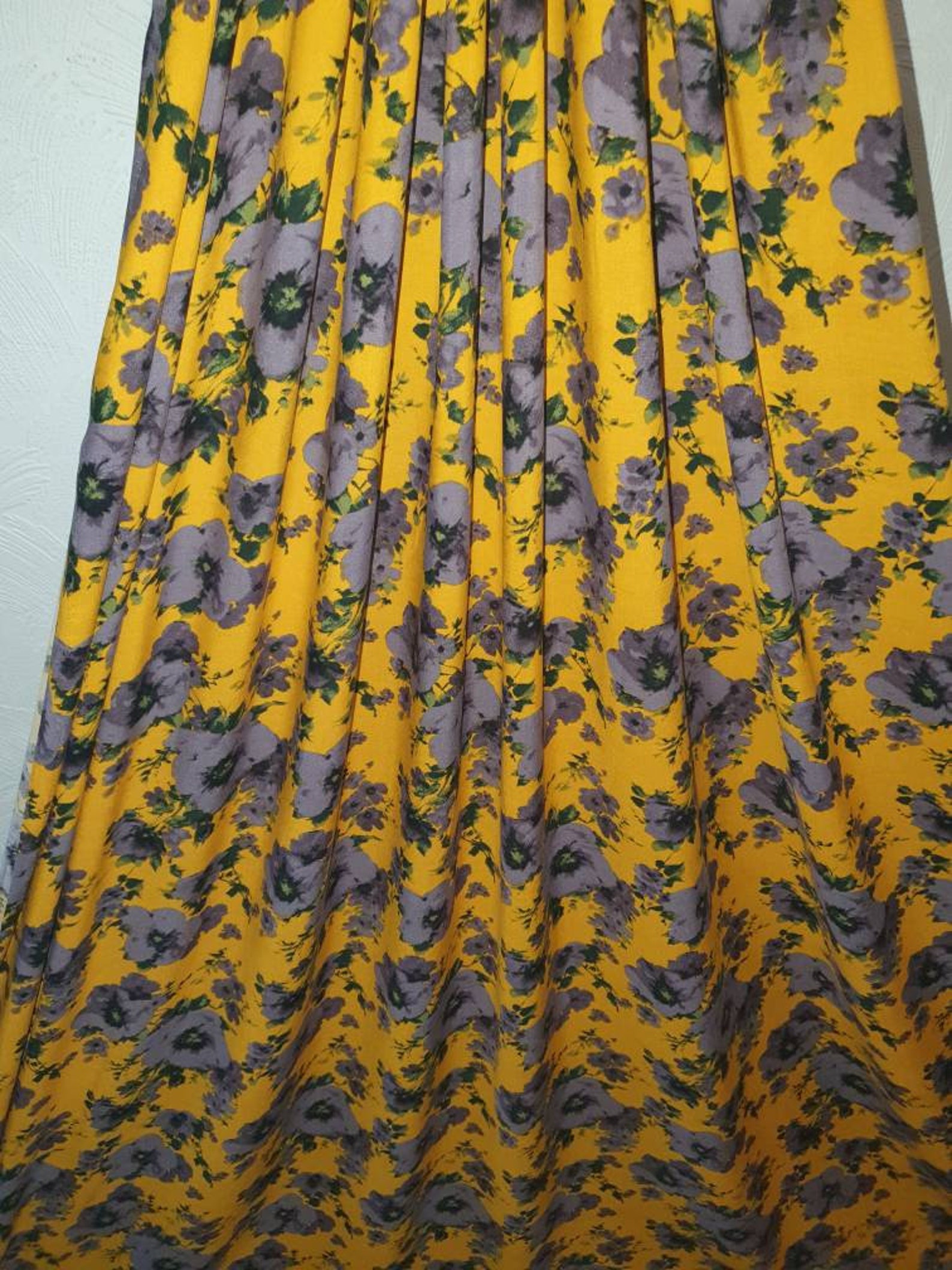 1m yellow flower multi color floral viscose dress fabric | Etsy
