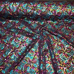 1m multi coloured scolloped both ends moonlight sequin bridal fully sequins embroidery fabric 58&quot;