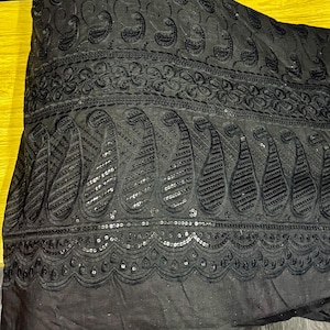 1m black  sequin boarded floral embroidery anglaise fabric 100% cotton 52&quot; wide
