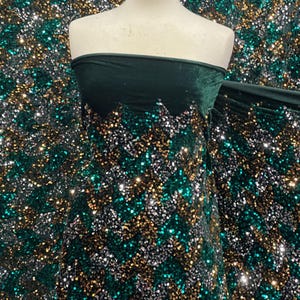 Bottle Green Velvet Sequin Fabric 4-Way Stretch Embroidery (58&quot;)