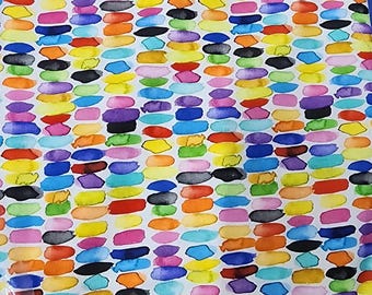 Tecido popeline 100% algodão com estampa de gotas de chuva multicolorida, 1 m de largura (45 polegadas).
