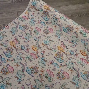 Unicorn Elephant Print Cotton Poplin Fabric Ivory Kids Crafts