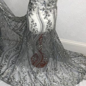 1M grey  silver coloured embrioded  sequin dress fabric bridal fabric dress  58” wide
