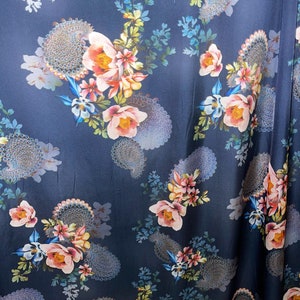 1m  charmeuse silky smooth satin floral print multi colour  dress fabric 58 wide