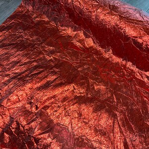 1m )Red  Metallic Crush Shiny double sided Foil Lame Fancy Dress Craft Dance Fabric Material 58” wide