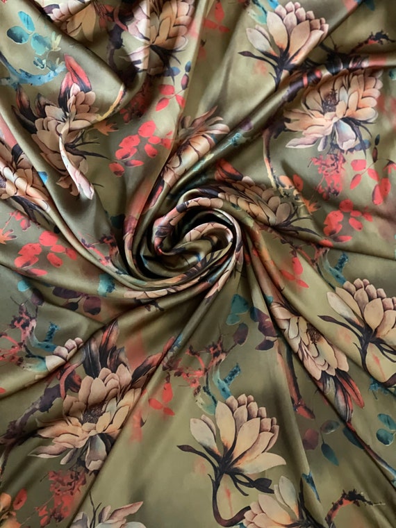 1m  charmeuse silky smooth satin floral print multi colour  dress fabric 58 wide