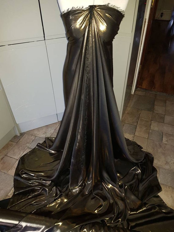 1m Black Gold Shimmer Satin Dress Fabric 58 Wide Etsy UK
