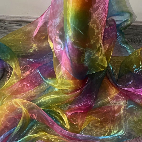 1m rainbow multi colour sheen organza fabric 58”wide