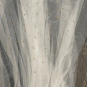 1M  bridal 0ff white color  veil  gold pearl beaded  tulle fabric 45”wide