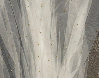 Voile de mariée 0ff 1 m de couleur blanche, tissu en tulle de perles et de perles dorées, 45 po. de large