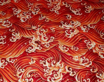 1m Japanese Oriental gold foil  waves orange red color  58&quot;  WIDE