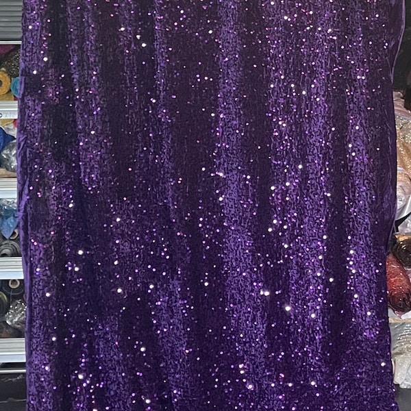 1m purple velvet fabric  soft smooth velvet Stretch with all over sequins embroidery two way Stretch fabric 58"