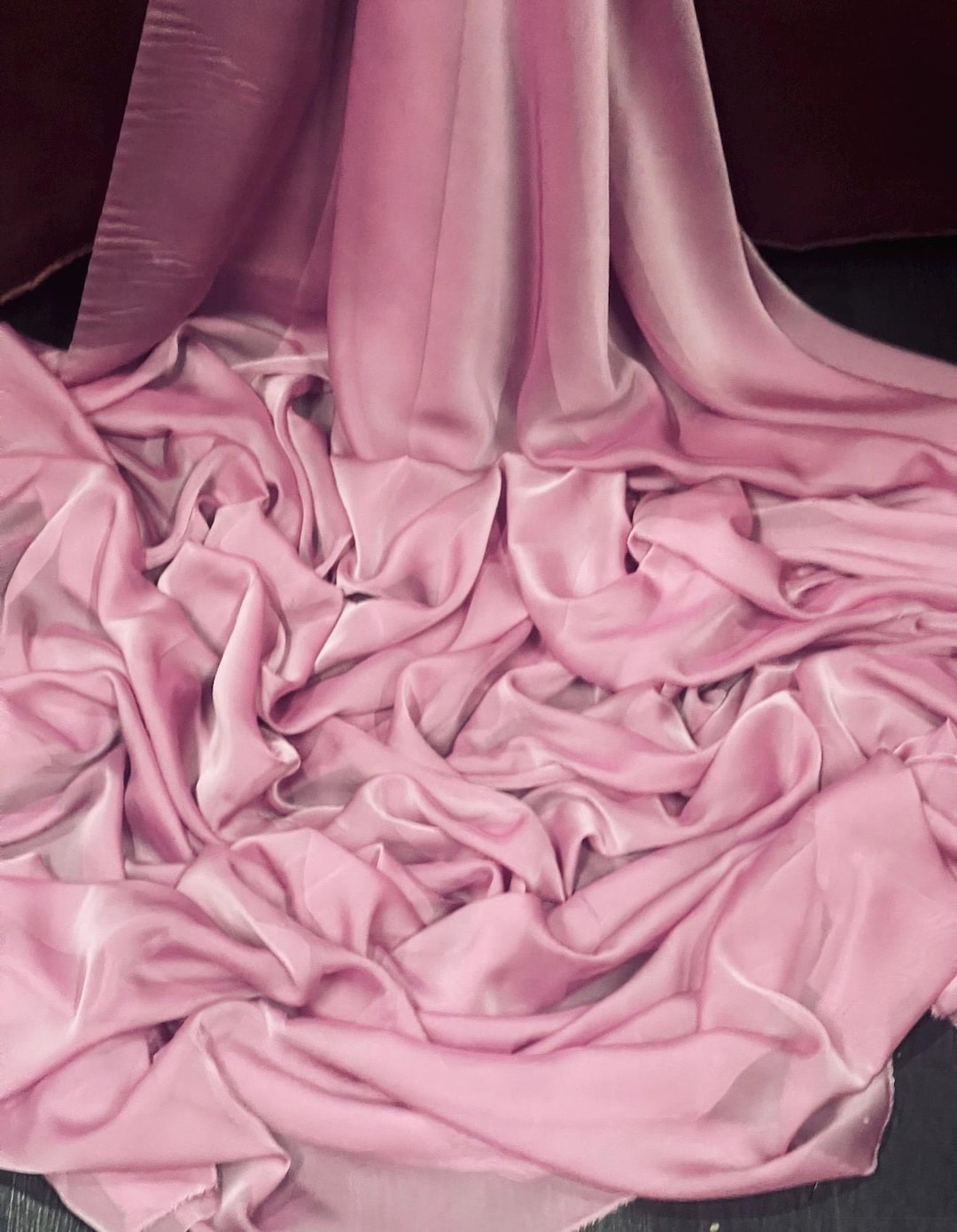 1m Rose Pink Print Cationic Polyester Chiffon Dress Fabric 58