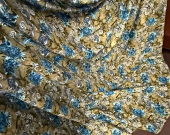 1m  floral blue olive green pink  viscose dress fabric 58" wide
