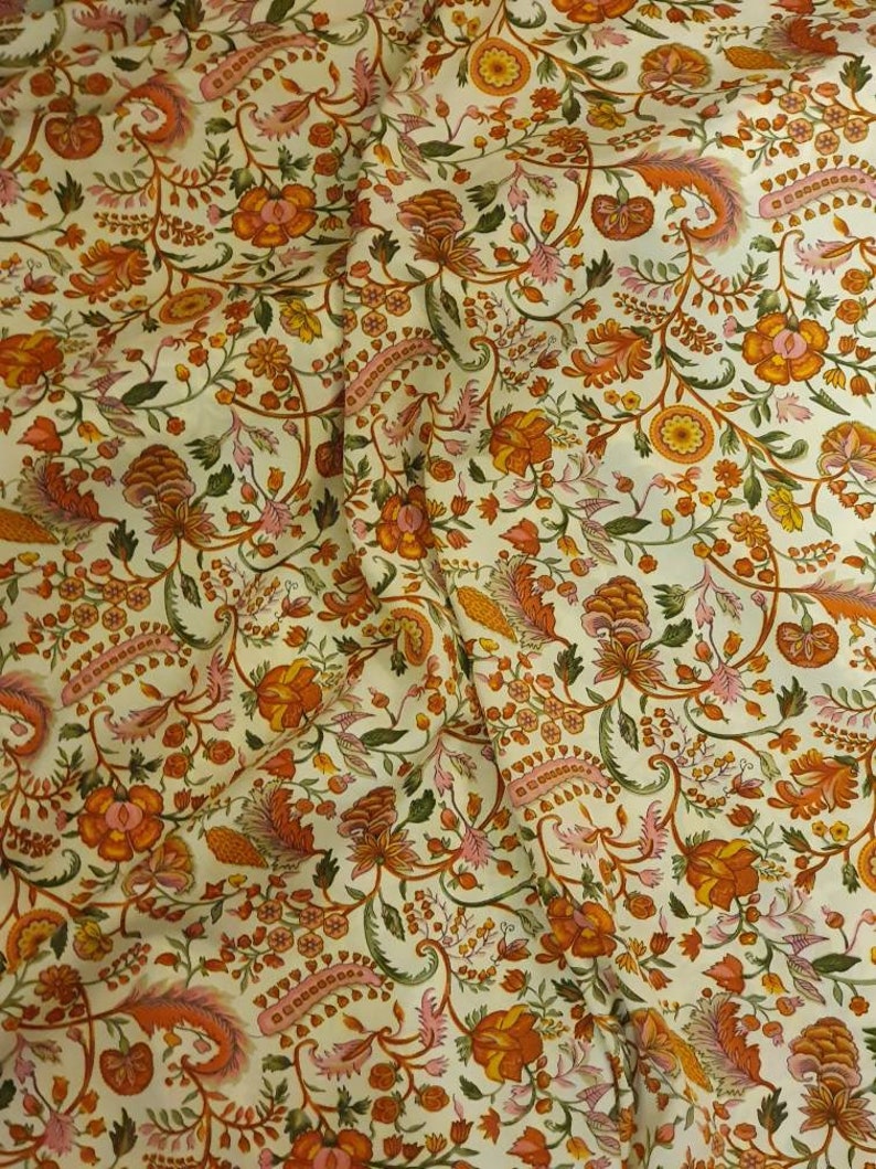 1m floral orange multi colour print American crepe floral fabric 45