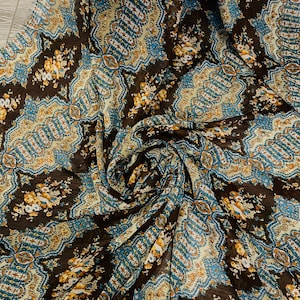 1m brown multi  colour print chiffon dress fabric 58&quot; wide