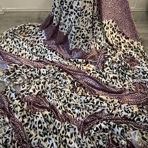 1m lilac multi coloured animal printed strech velour  velvet  fabric 58” wide