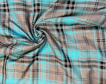 1M teal/grey  black  Poly Viscose Tartan Suiting Dress Fabric craft 58" WIDE