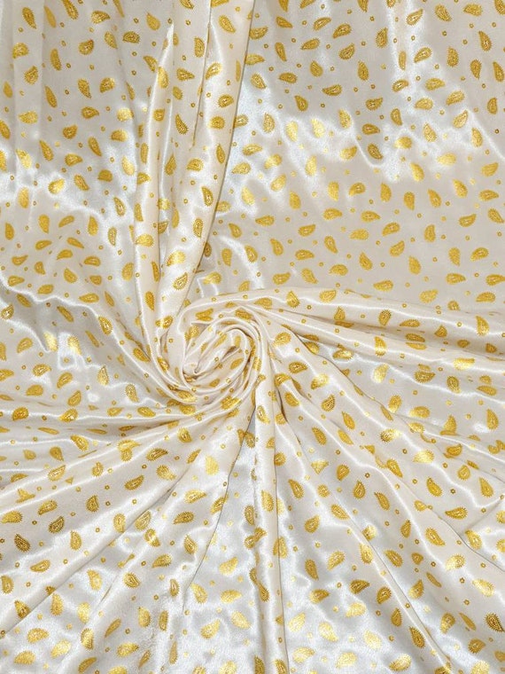 1m white satin paisaly foil printed fabric decorating dress fabric 45 wide
