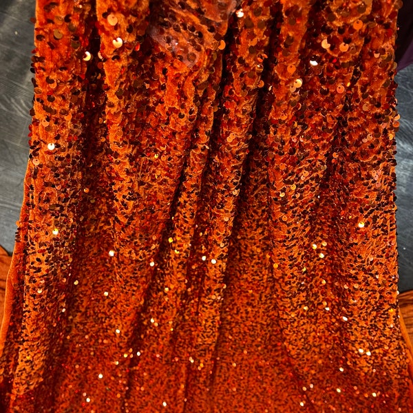 1m  orange sequin soft smooth velvet Stretch sequins desigen velvet fabric 58"