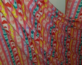 1m multi coloured  strech jersey love heart  fabric 58" wide